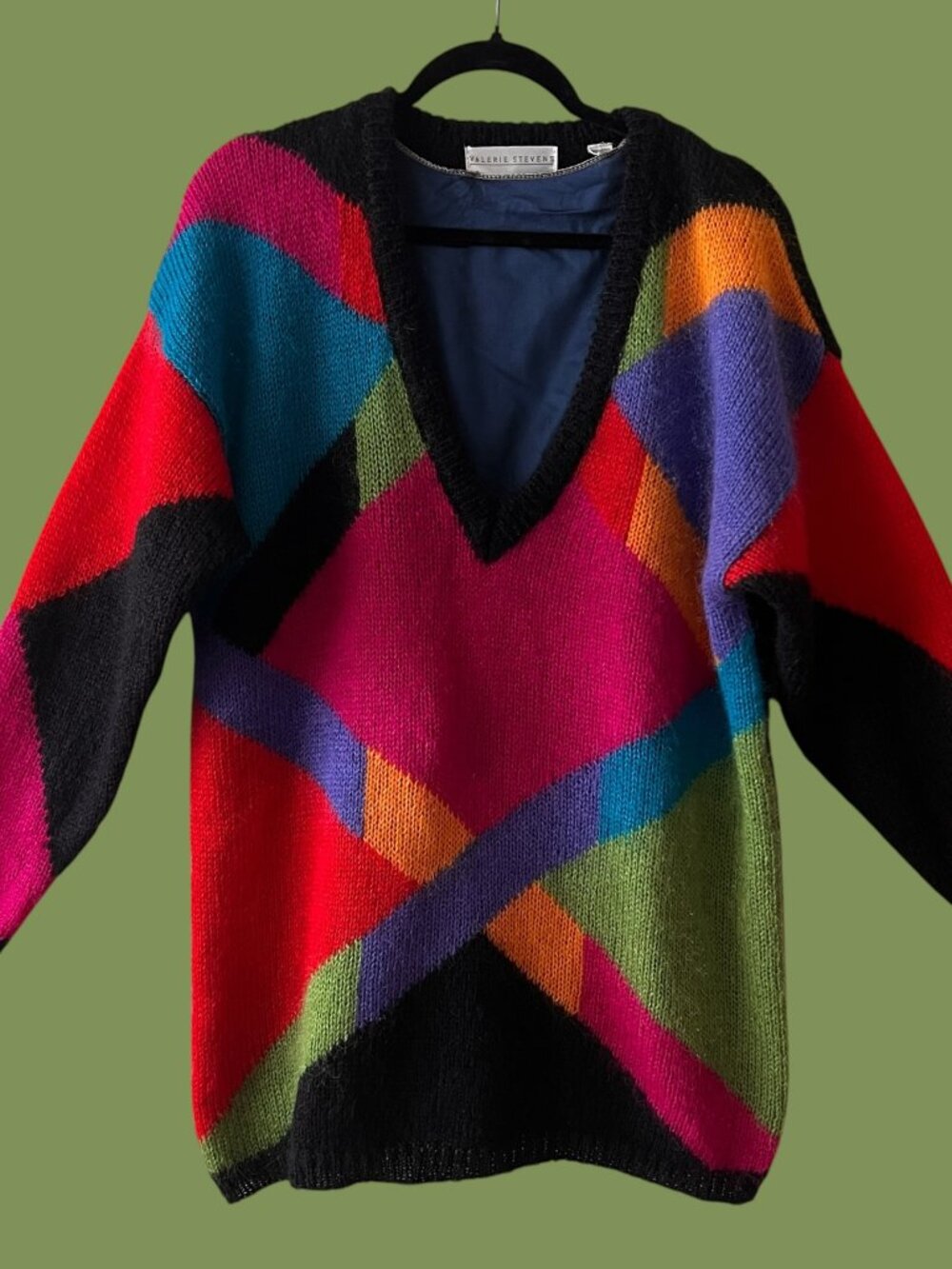 Vintage 80s Mohair Colorblock Geometric Sweater SIze Medium
